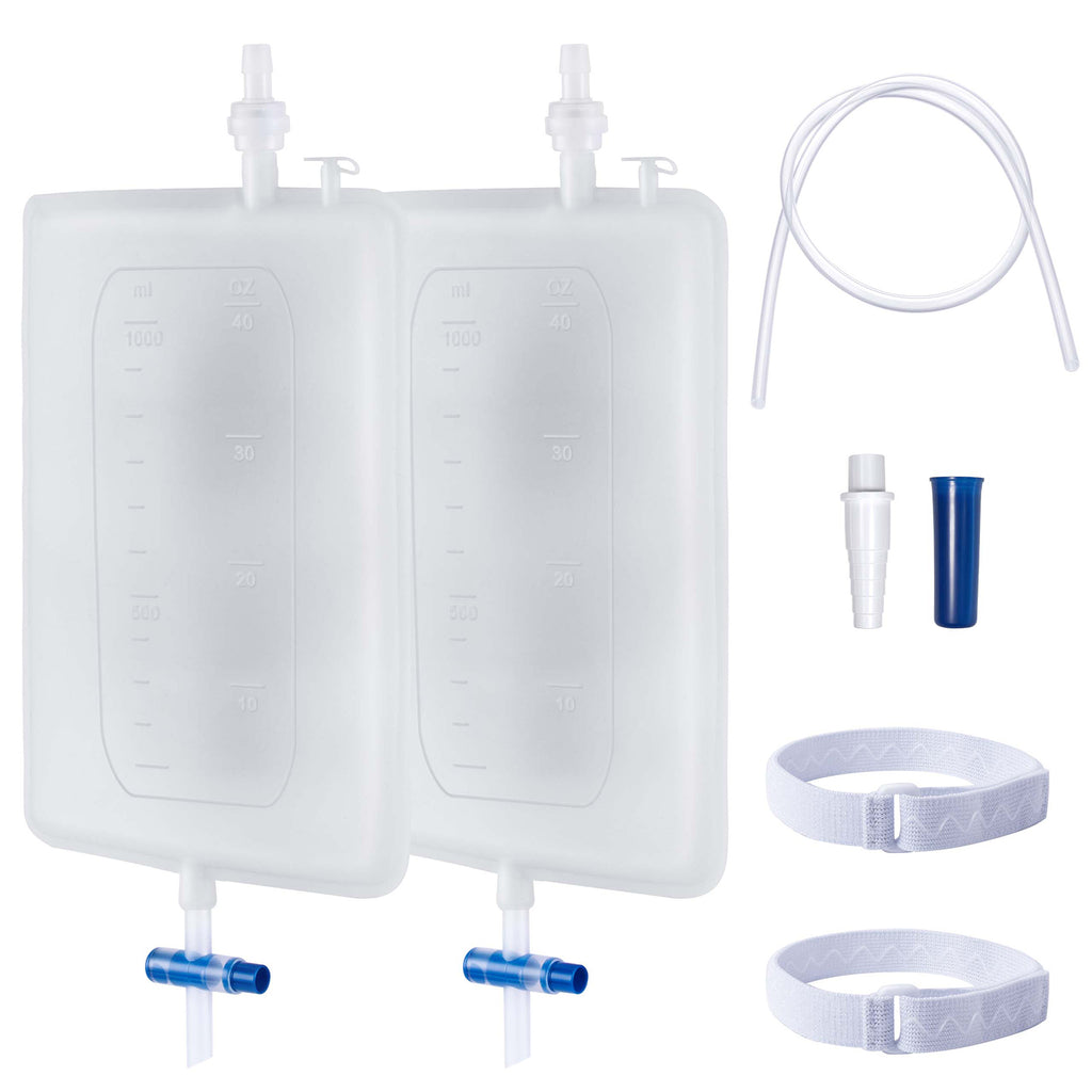 (2PCS)SorealGroup 1000ML Silicone Catheter Leg Bag | Reusable Washable Urine Drainage Bag with Anti-Slip Adjustable Straps & 1M Silicone Tube | For Men, Post-Surgery, Long-Term Care